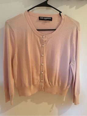 Karl Lagerfeld Pale Pink Pearl-Button Cardigan